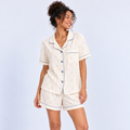 Pyjama short femme blanc à pois multicolores