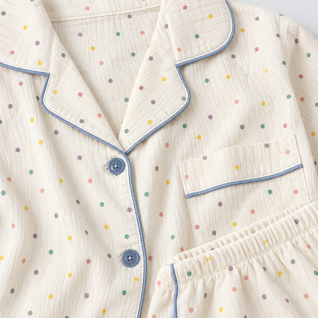 Pyjama short femme blanc à pois multicolores