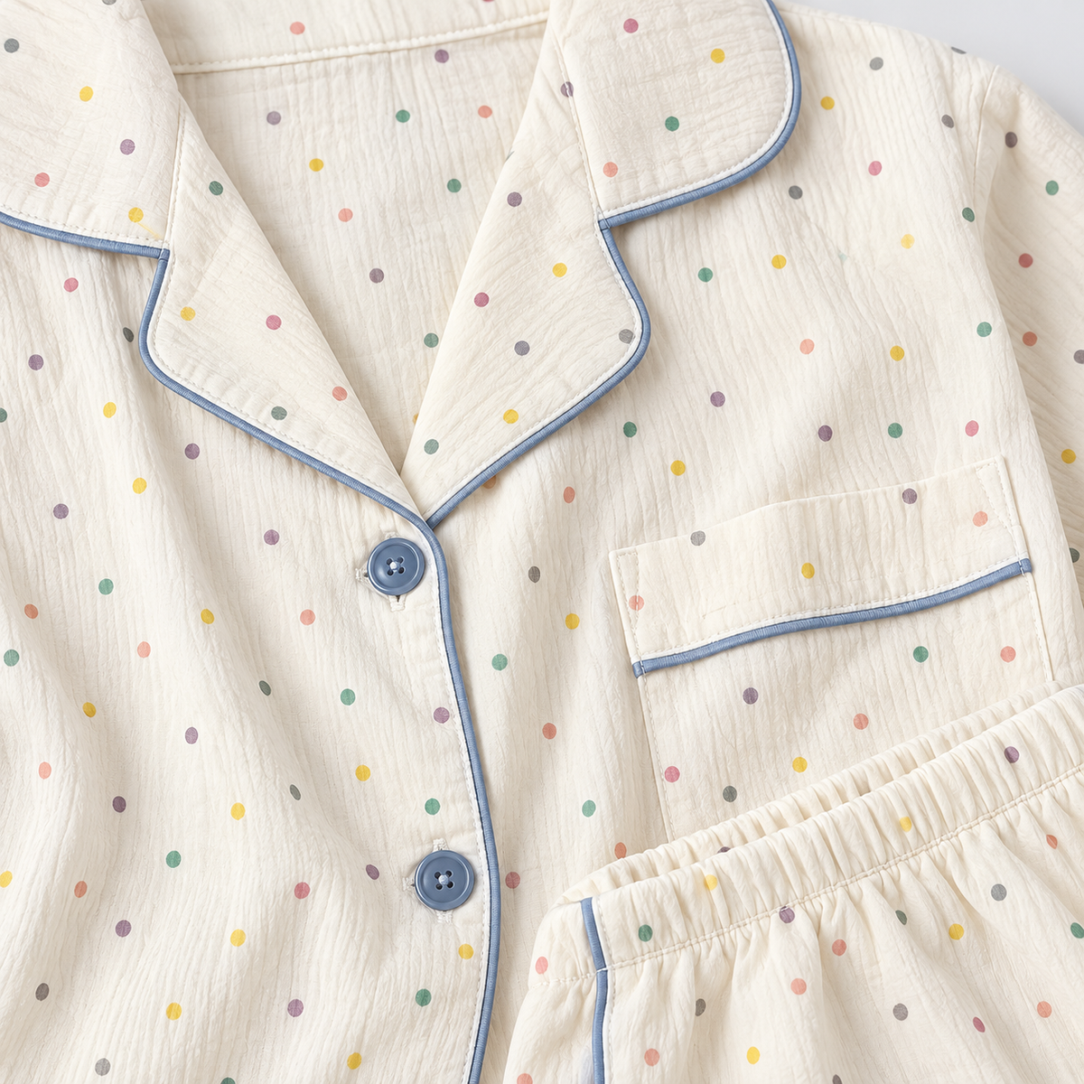 Pyjama short femme blanc à pois multicolores