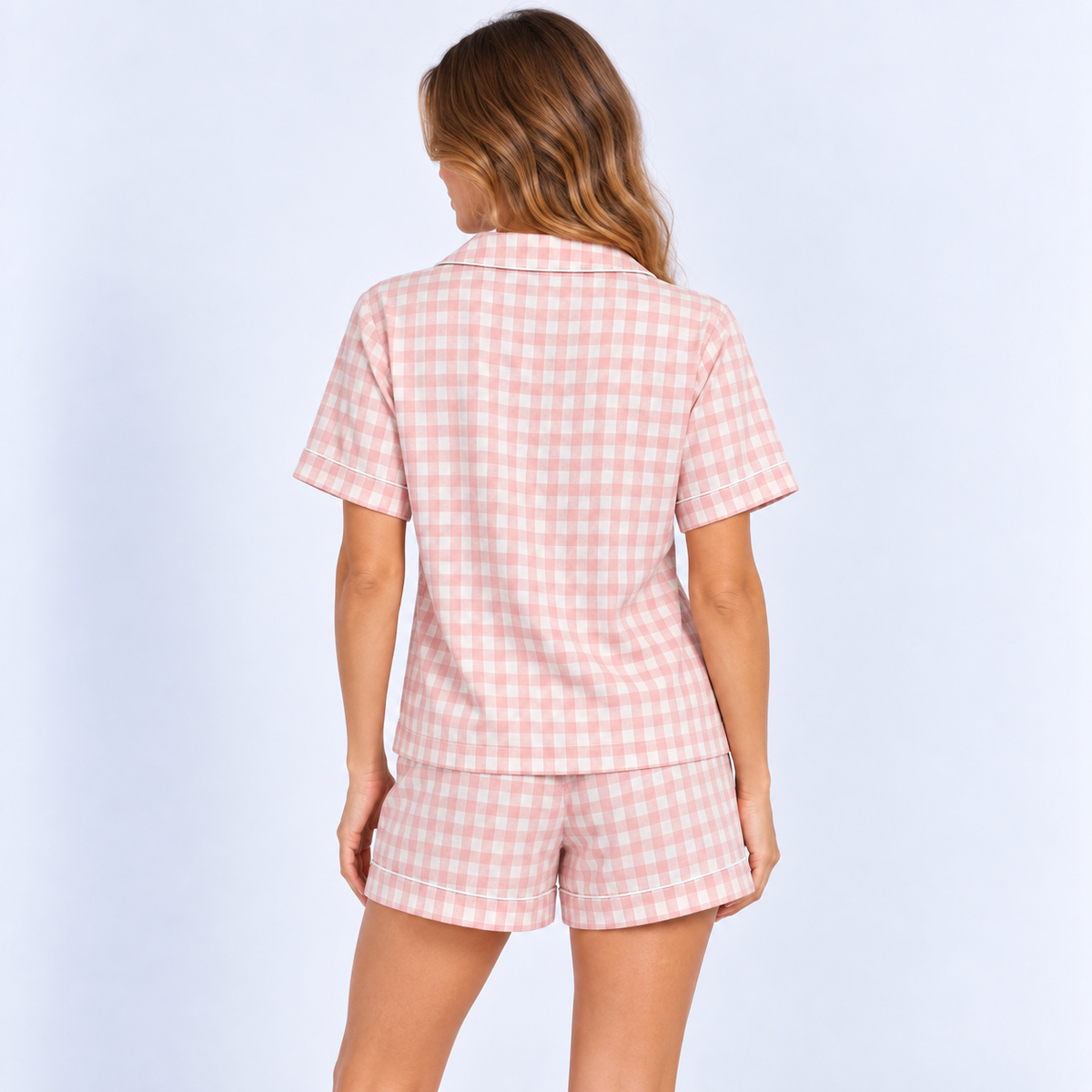 Pyjama short femme à carreaux avec chemise