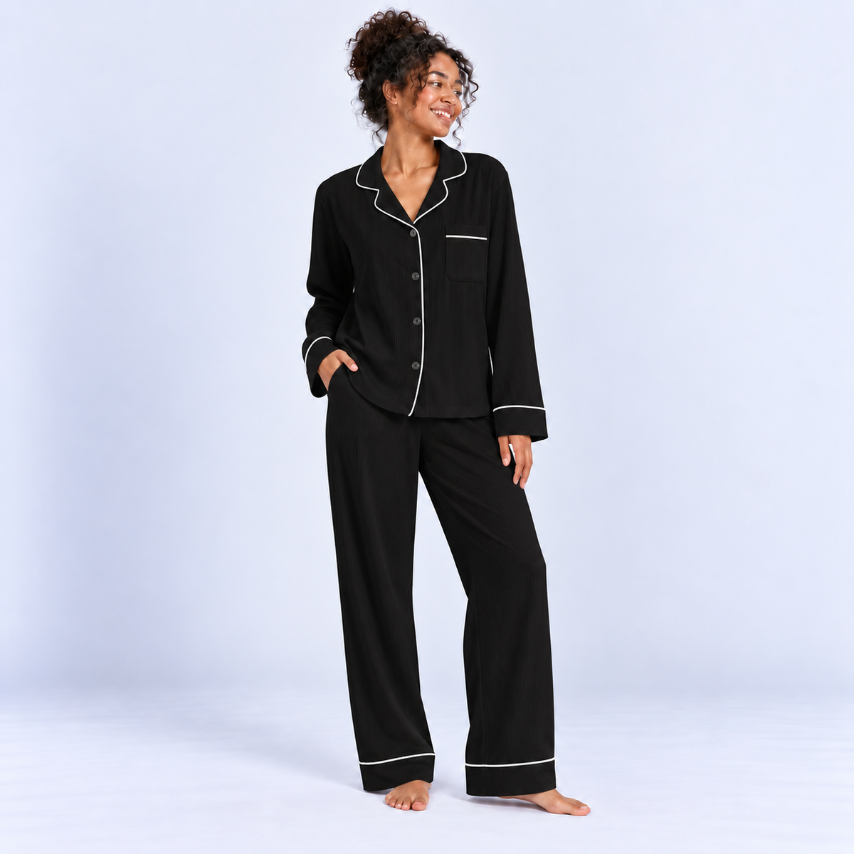 Pyjama long femme avec chemise et pantalon