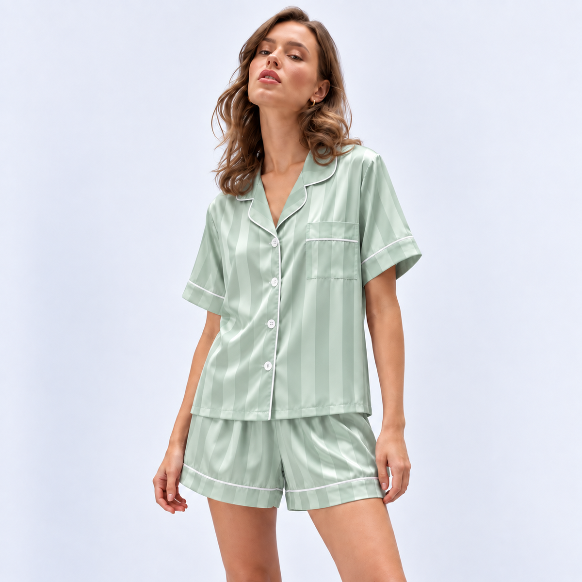 Pyjama short femme satiné à rayures