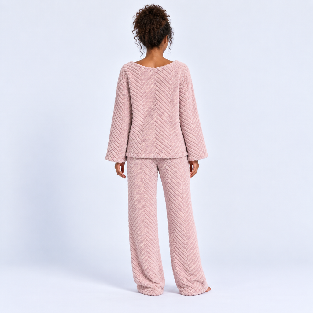 Pyjama long femme en flanelle épaisse à col V