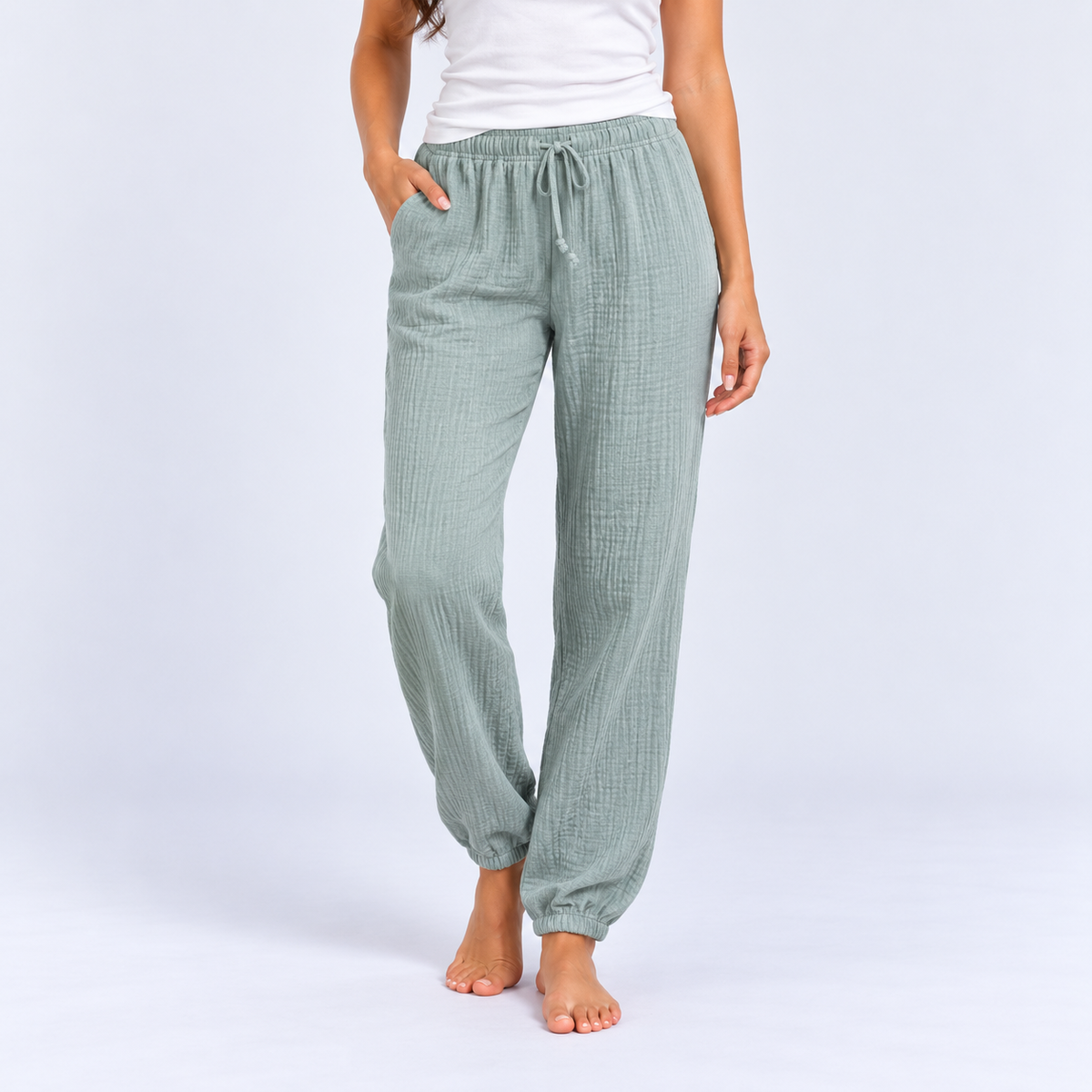 Pantalon de pyjama femme en gaze de coton uni