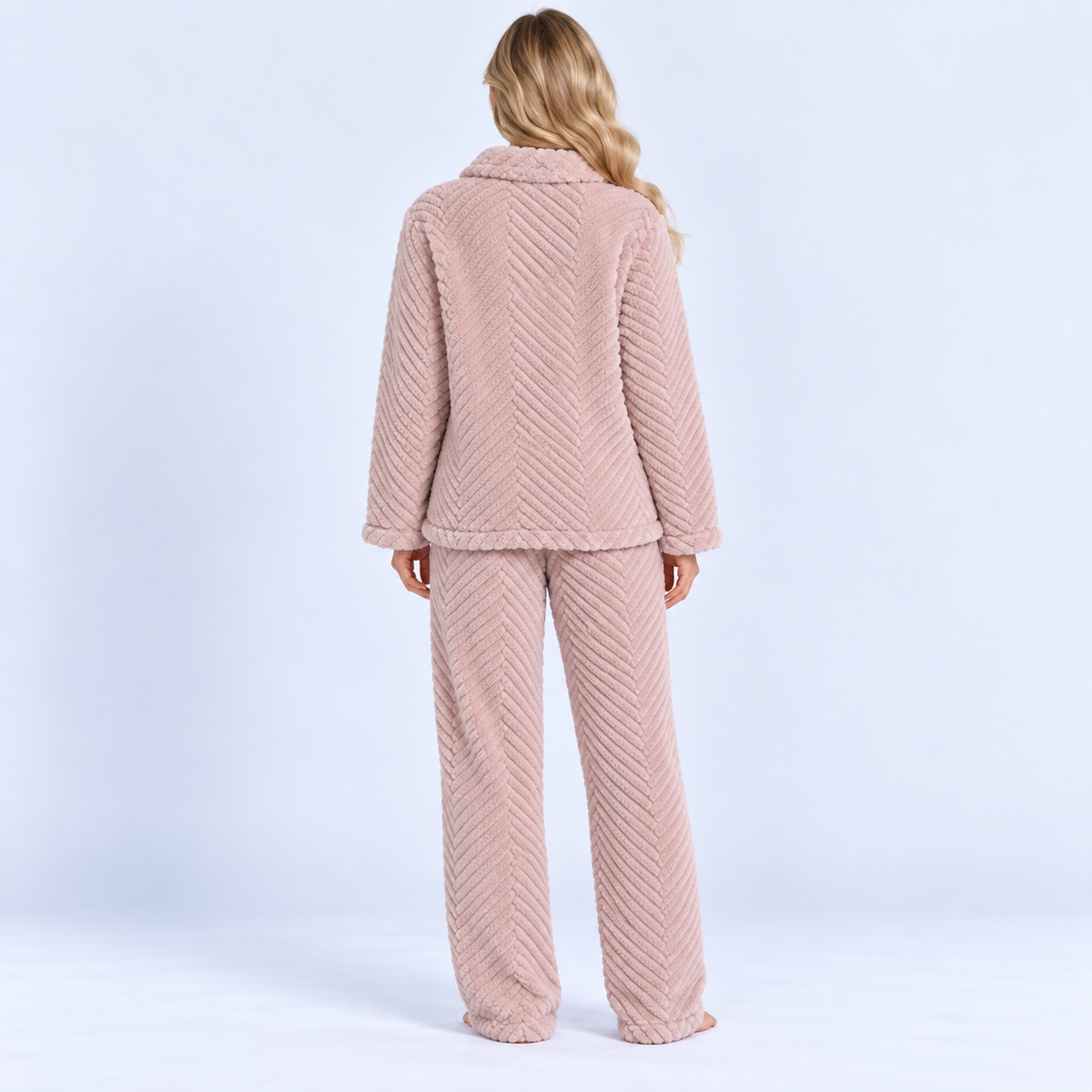 Pyjama long femme en flanelle épaisse unie