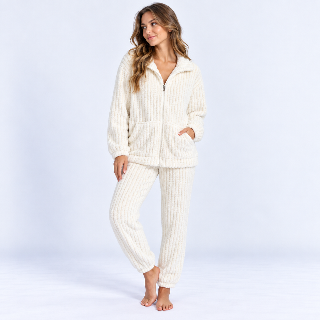 Pyjama long femme en flanelle avec veste zippée
