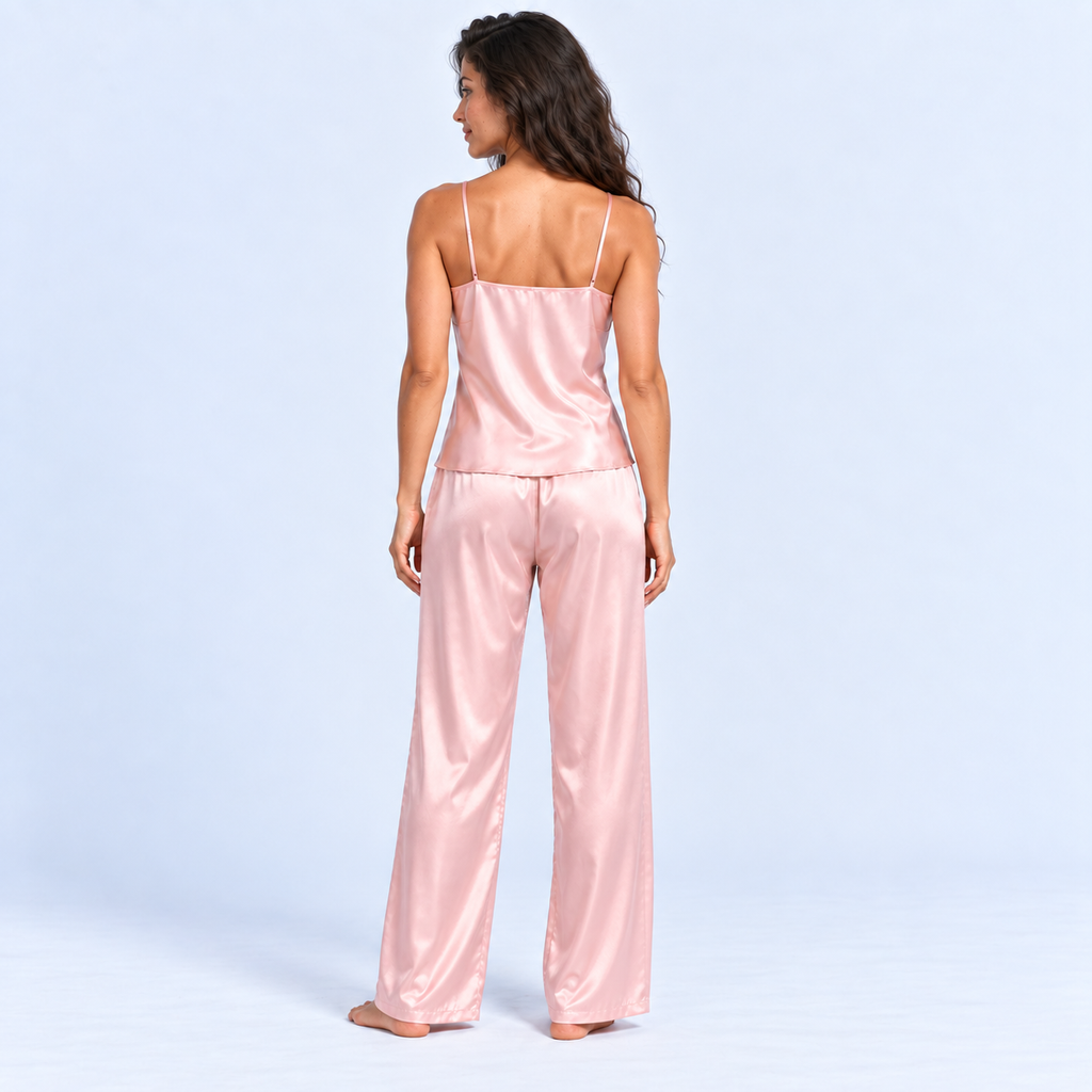 Pyjama pantalon femme brillant à fines bretelles