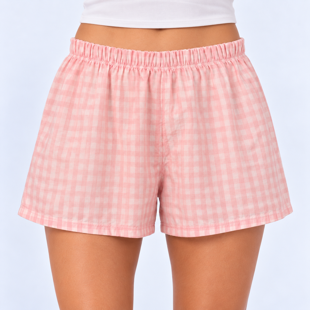 Short de pyjama femme à carreaux en coton