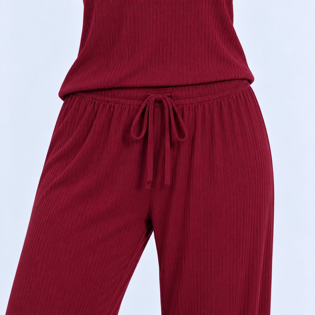 Pyjama femme côtelé avec caraco et pantalon évasé