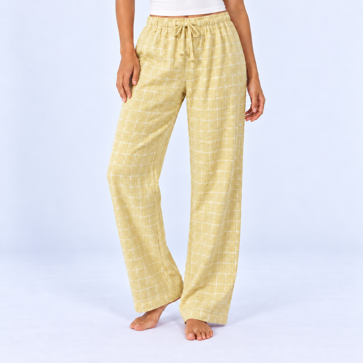 Pantalon de pyjama femme en gaze de coton à carreaux