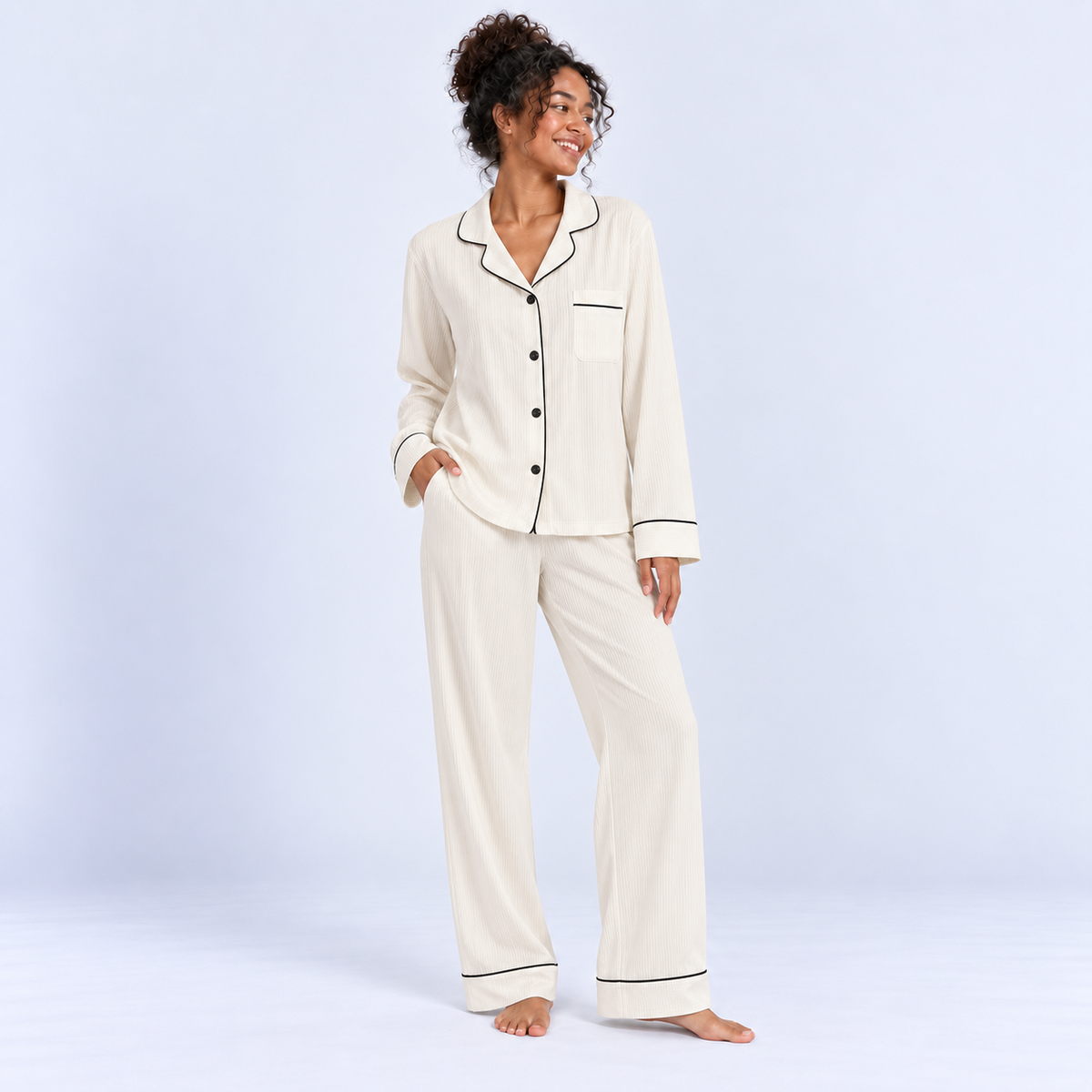 Pyjama long femme avec chemise et pantalon