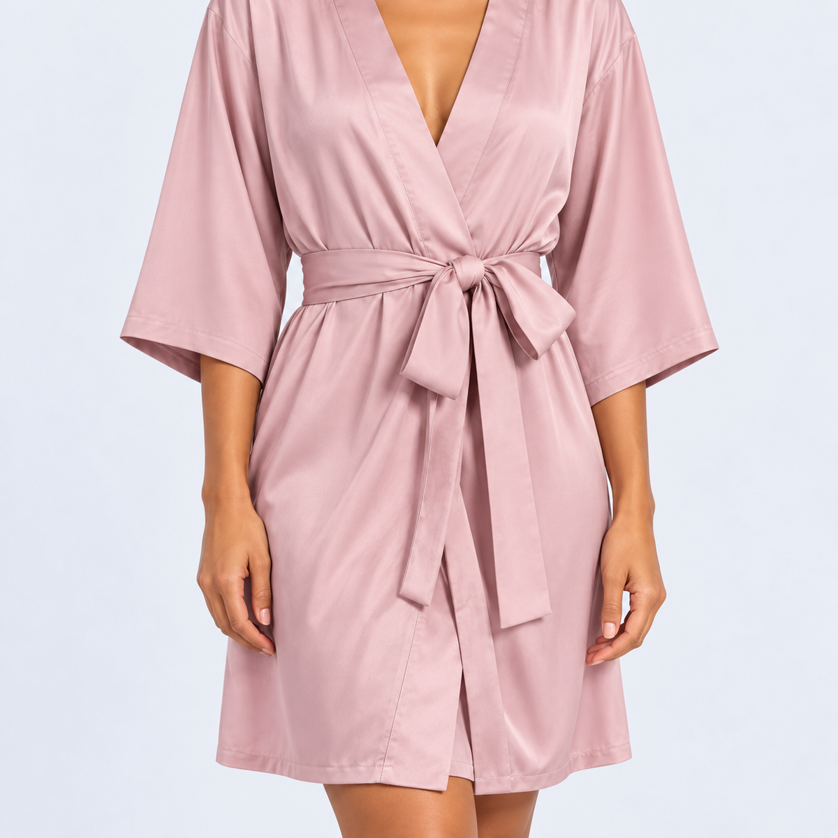 Peignoir satiné femme à nouer, manches trois-quarts
