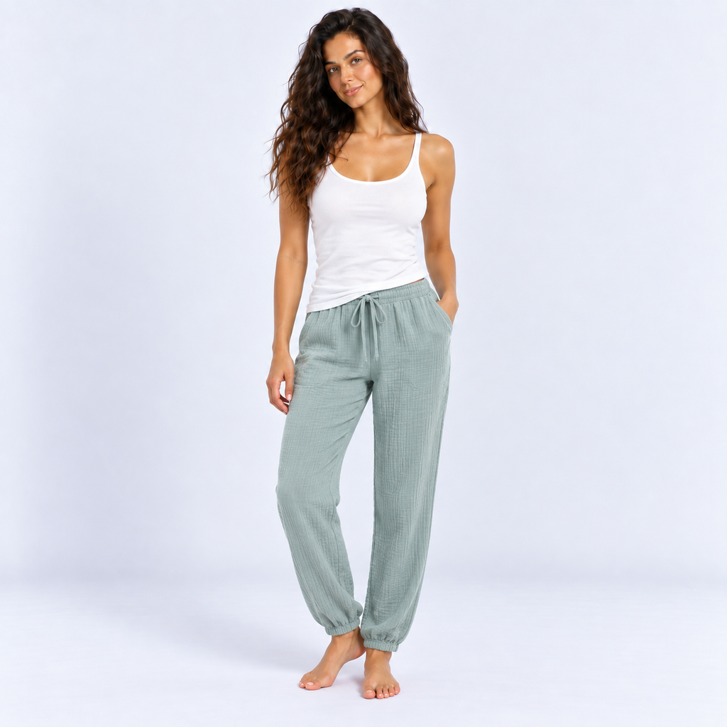 Pantalon de pyjama femme en gaze de coton uni