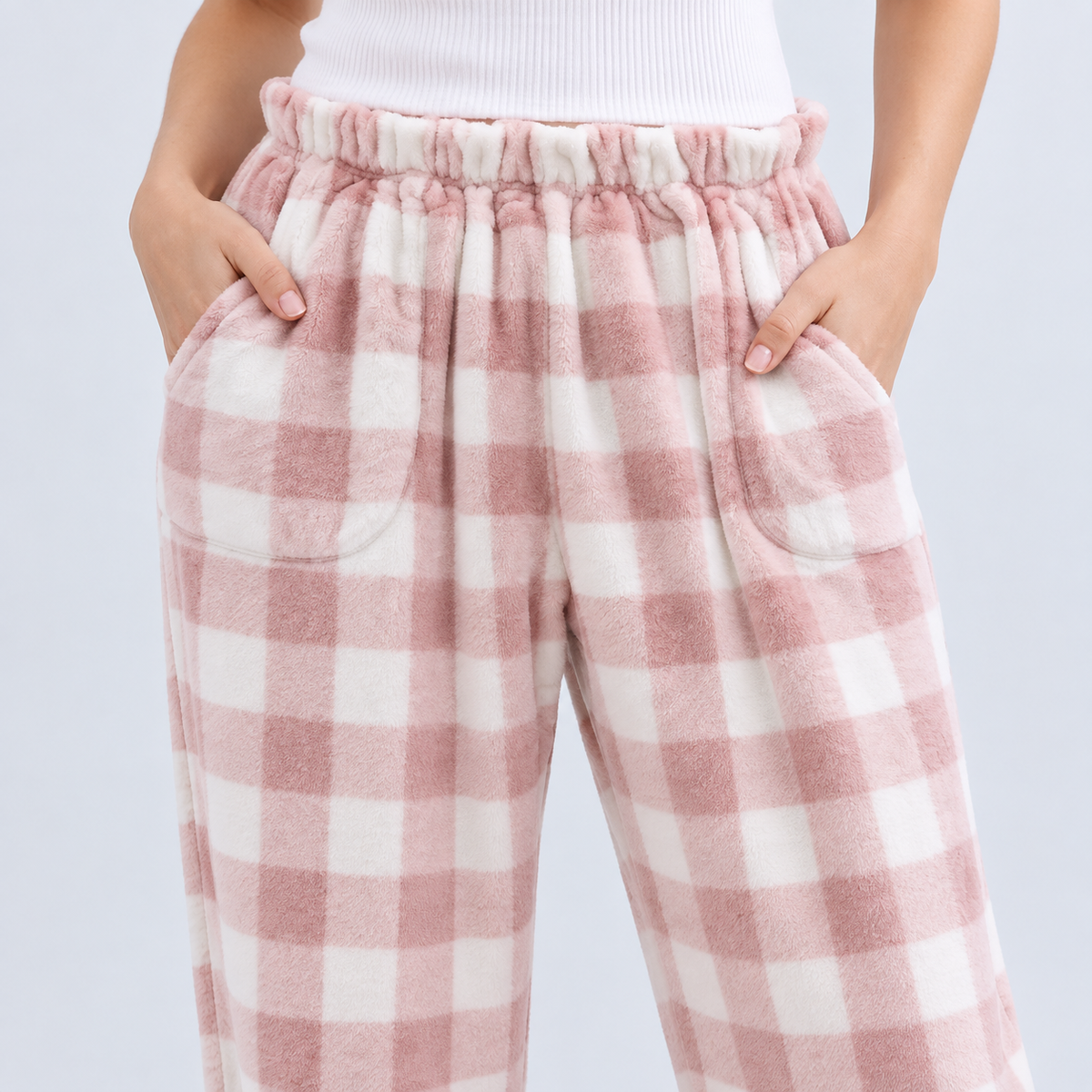 Pantalon de pyjama femme à carreaux en polaire