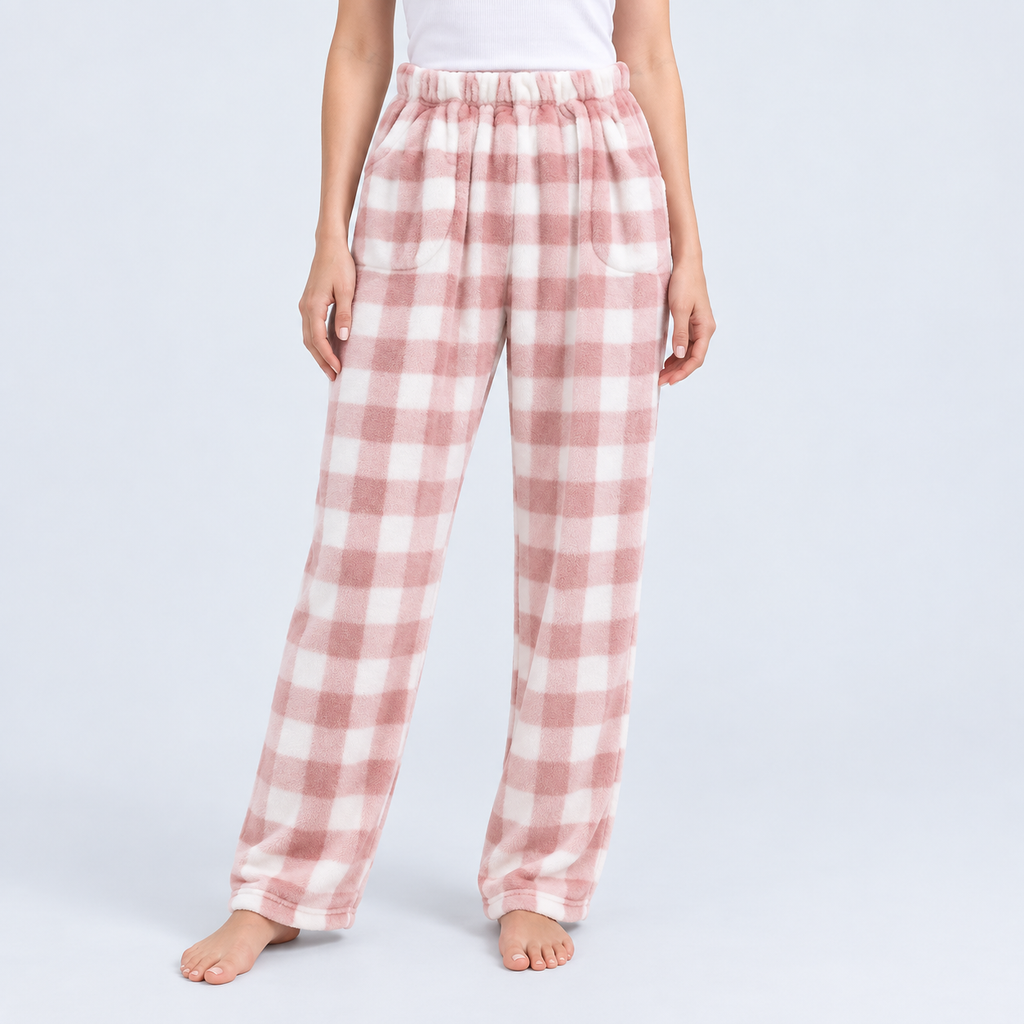 Pantalon de pyjama femme à carreaux en polaire