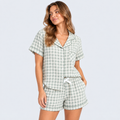 Pyjama short femme vichy vert avec chemise
