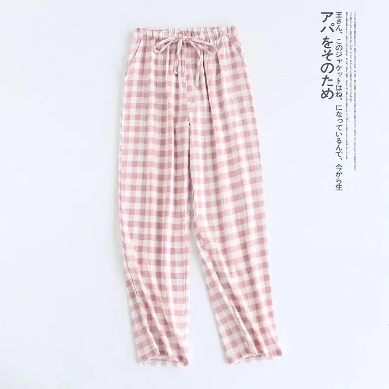 Pantalon de pyjama femme en gaze de coton à cordon
