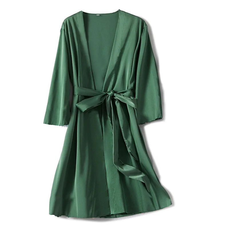 Peignoir femme satiné long à nouer