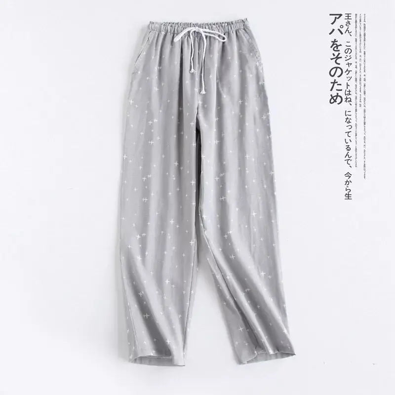 Pantalon de pyjama femme en gaze de coton à cordon