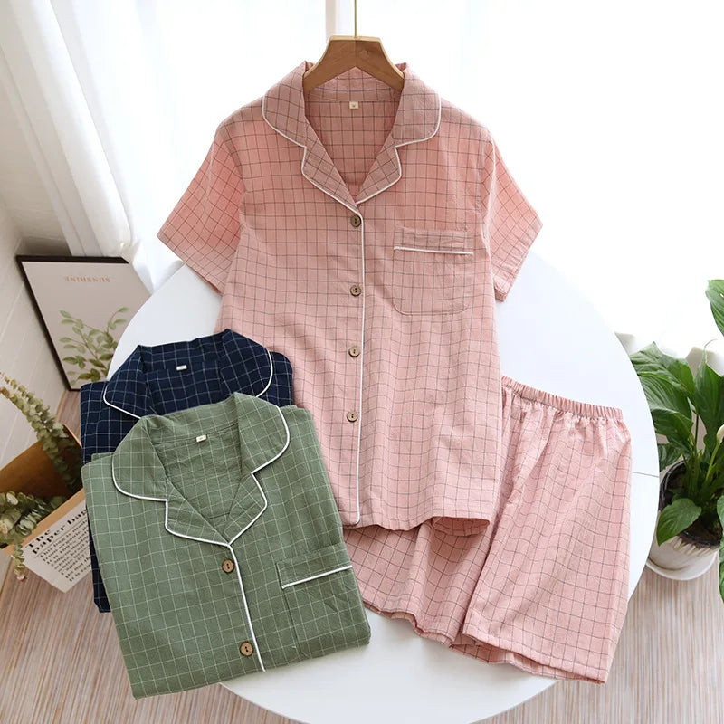 Ensemble pyjama femme en coton à petits carreaux