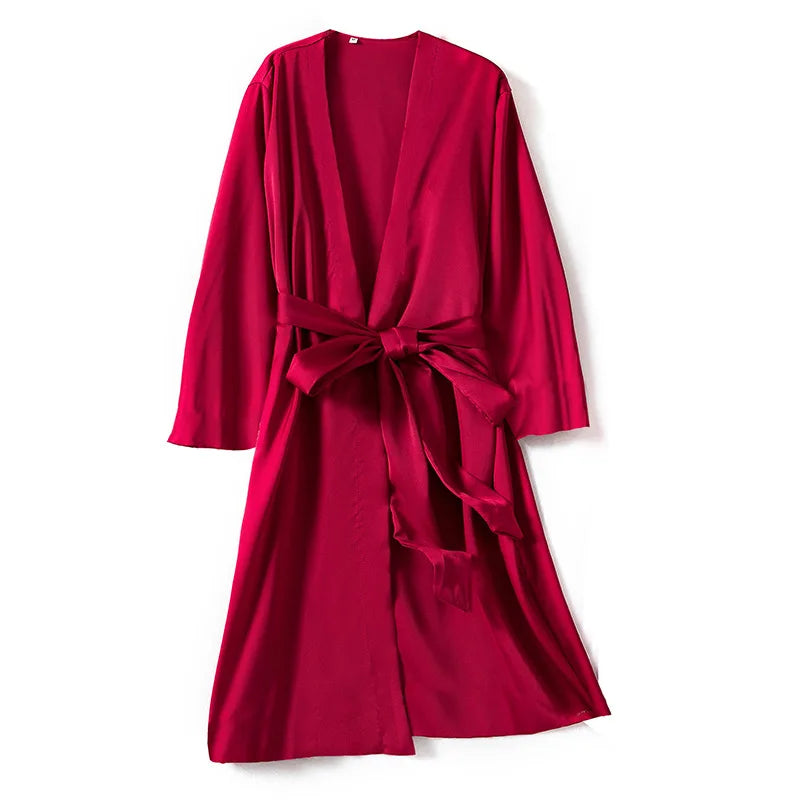 Peignoir femme satiné long à nouer