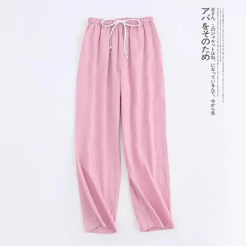Pantalon de pyjama femme en gaze de coton à cordon