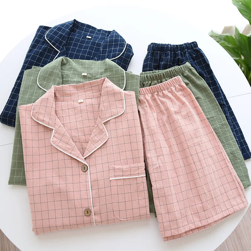 Ensemble pyjama femme en coton à petits carreaux