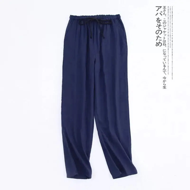 Pantalon de pyjama femme en gaze de coton à cordon