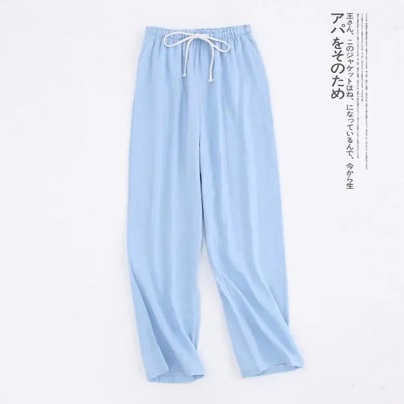 Pantalon de pyjama femme en gaze de coton à cordon