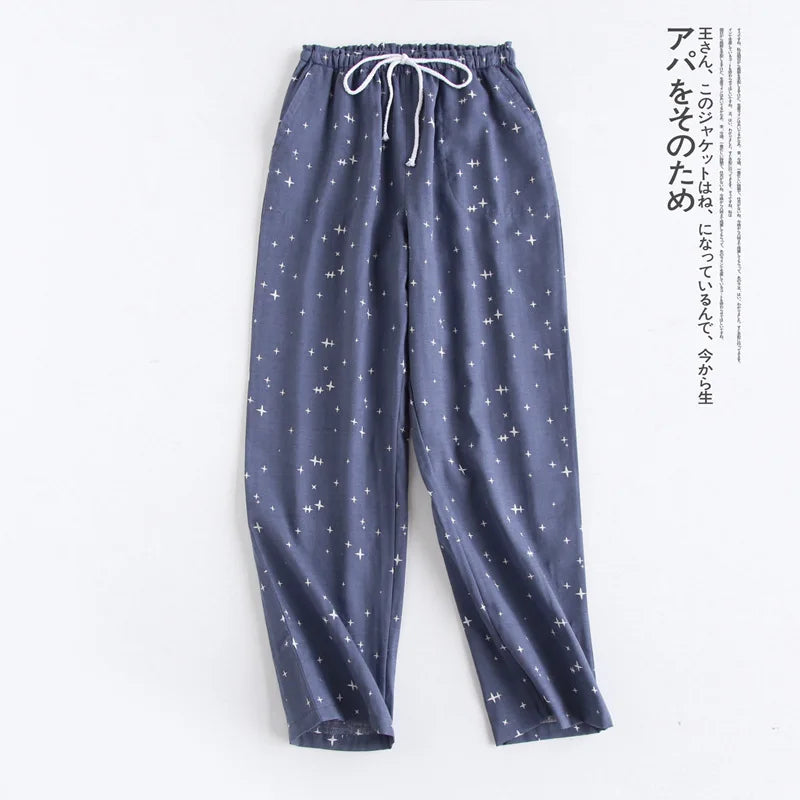 Pantalon de pyjama femme en gaze de coton à cordon