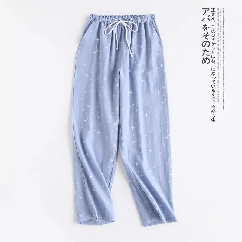Pantalon de pyjama femme en gaze de coton à cordon
