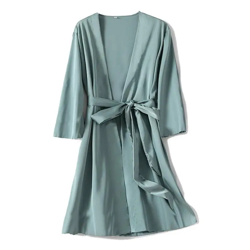 Peignoir femme satiné long à nouer