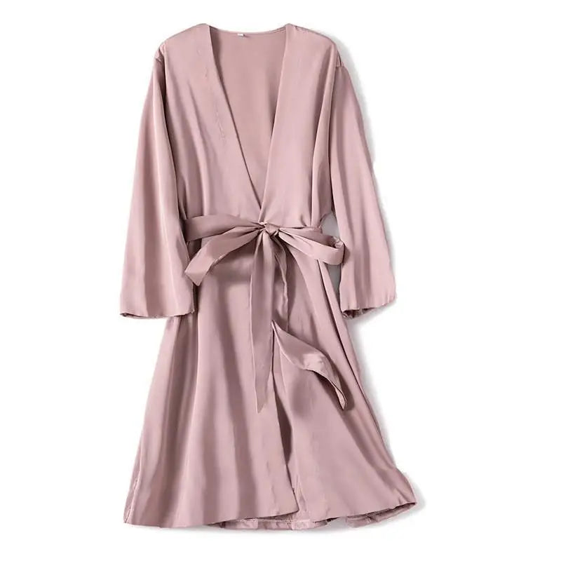 Peignoir femme satiné long à nouer