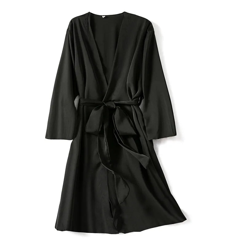 Peignoir femme satiné long à nouer