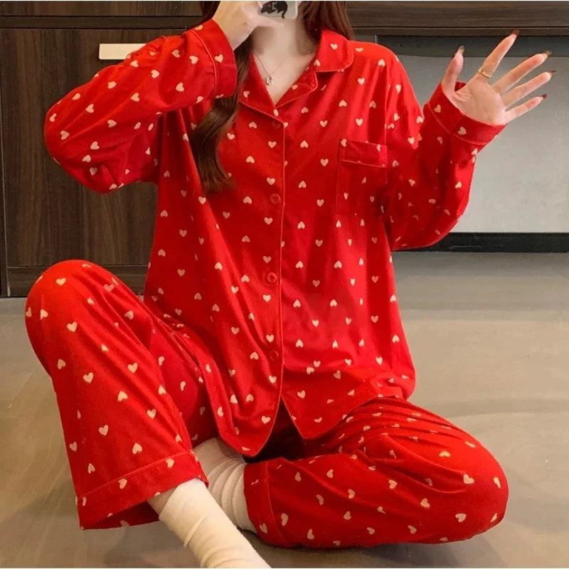 Pyjama femme à petits cœurs avec pantalon
