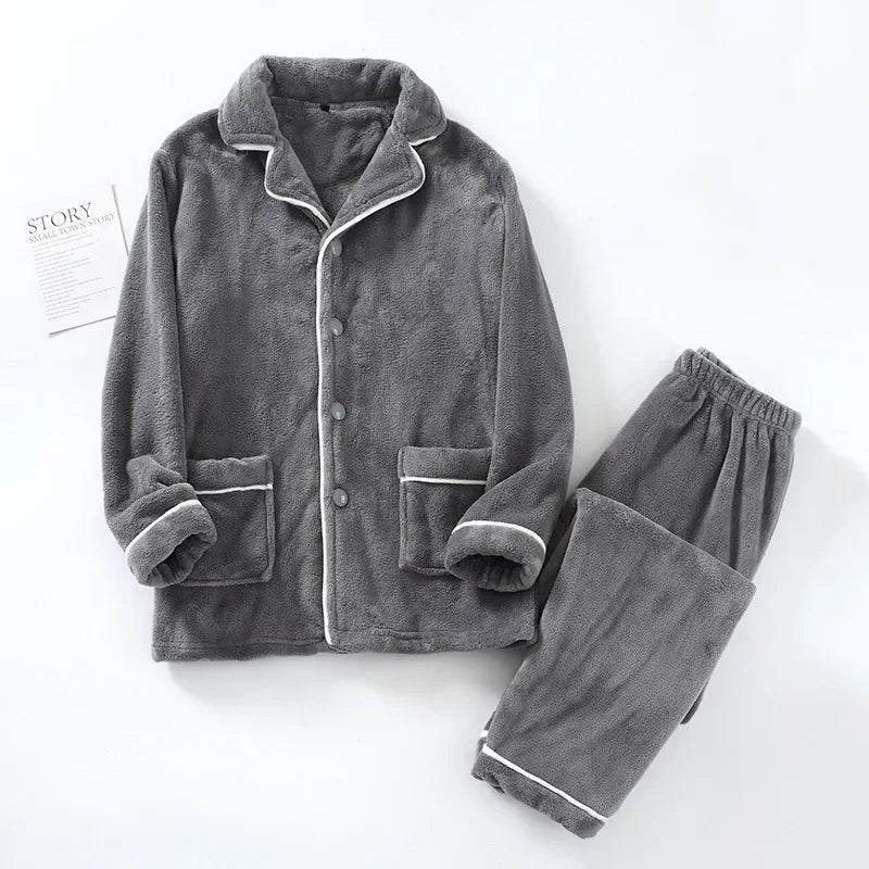Ensemble pyjama femme épais en flanelle avec passepoils