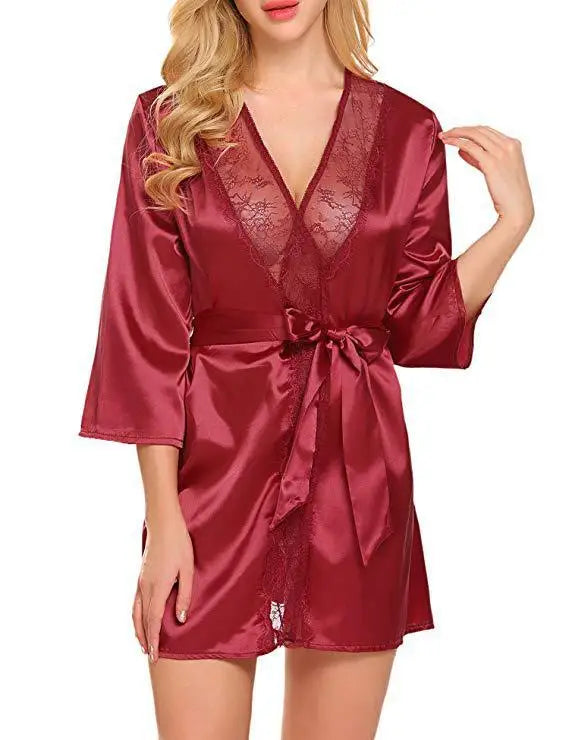 Kimono femme satiné à dentelle