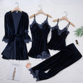 Ensemble nuit femme 4 pièces en velours et dentelle