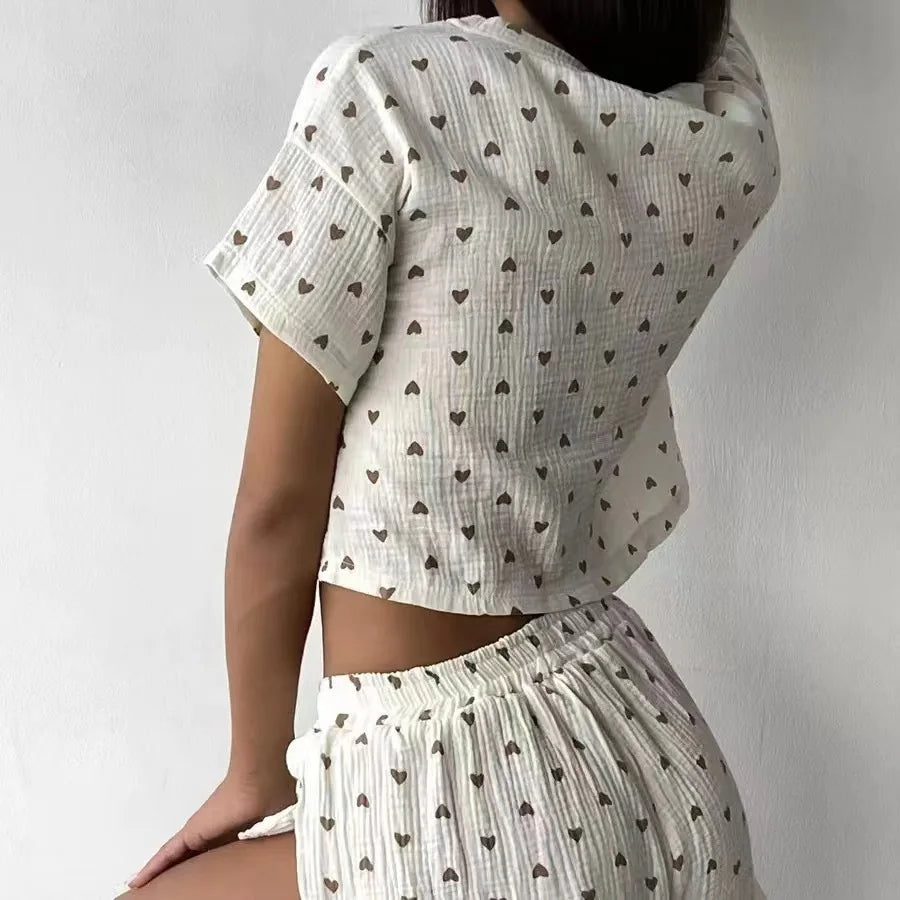 Ensemble pyjama femme en coton à petits cœurs
