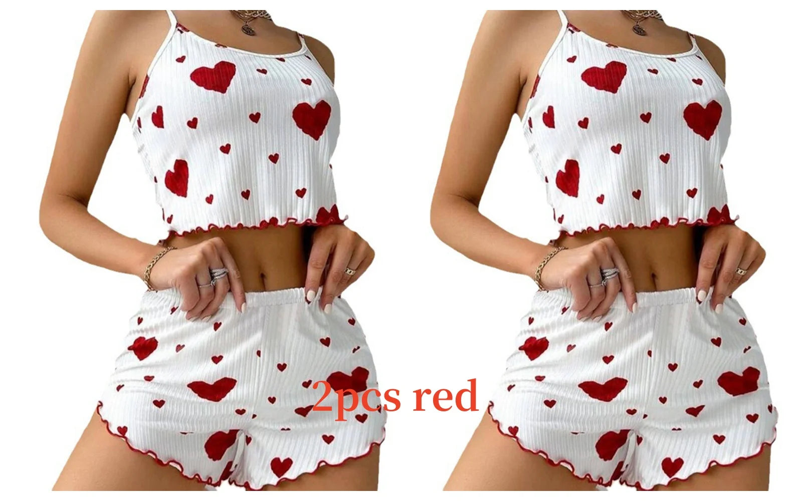 Pyjama short femme côtelé à imprimé cœur