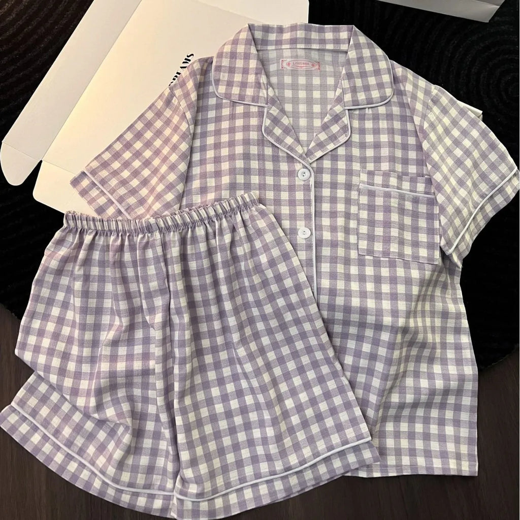 Ensemble pyjama femme à carreaux avec short