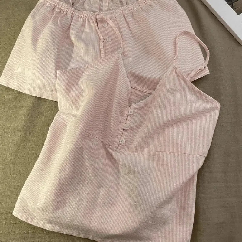 Pyjama short femme rose à petits carreaux