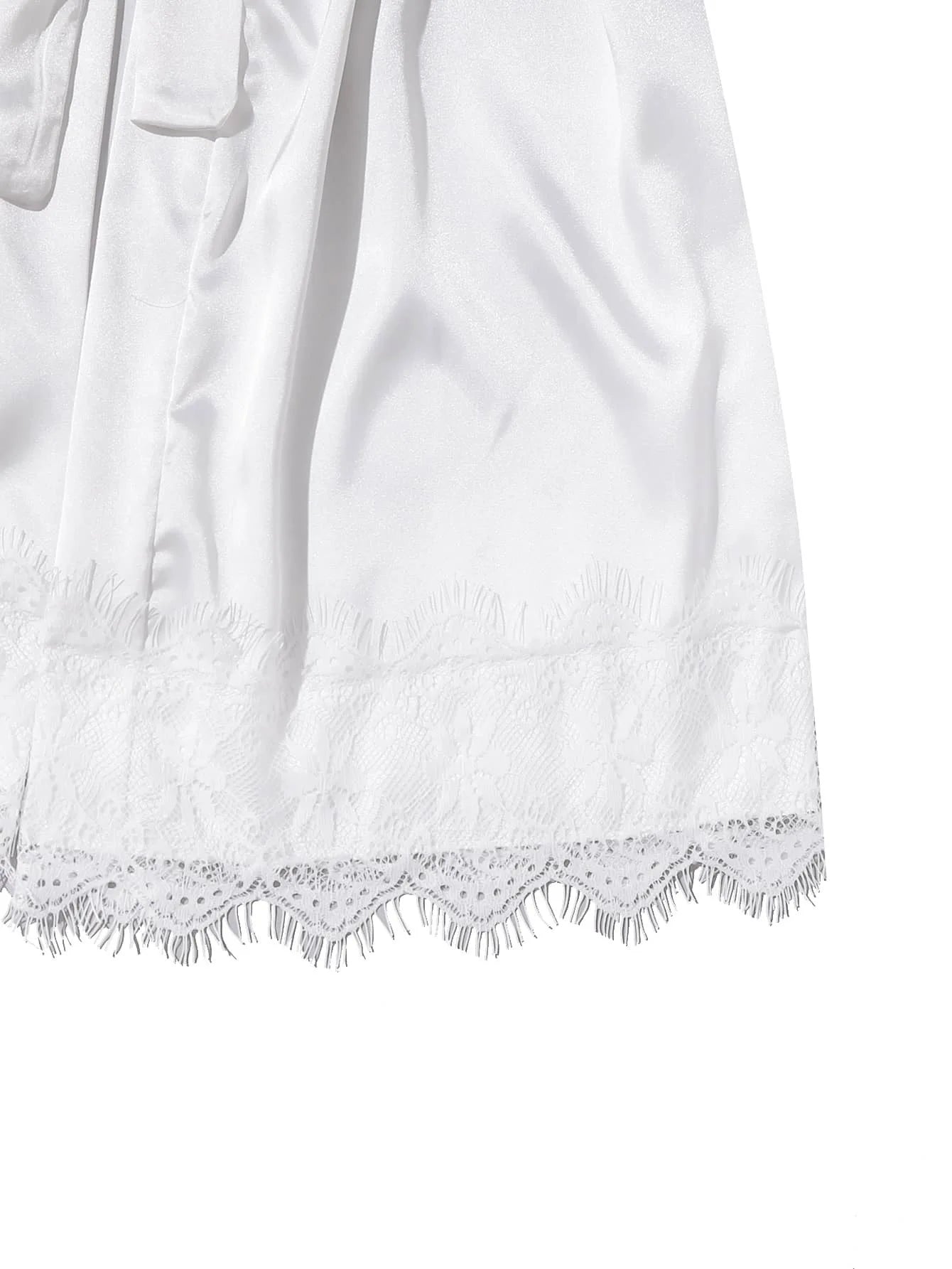Ensemble pyjama femme satiné 4 pièces avec dentelle