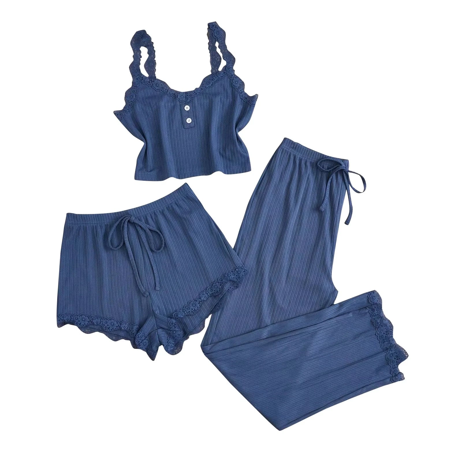 Ensemble pyjama femme 3 pièces avec dentelle