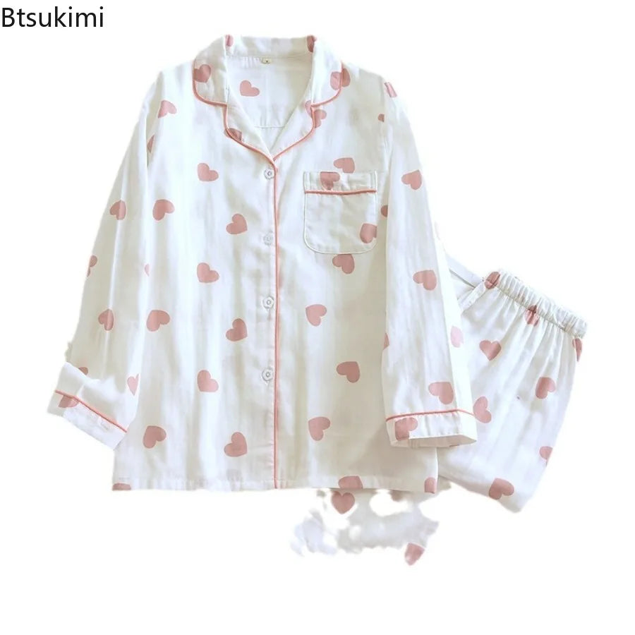 Pyjama femme en coton à cœurs, court ou long