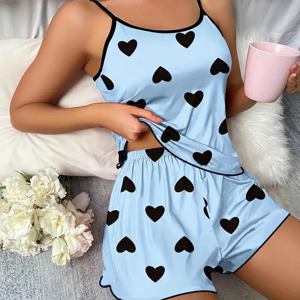 Ensemble pyjama femme à cœurs avec débardeur et short