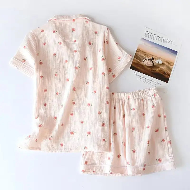 Pyjama femme en coton gaufré avec short