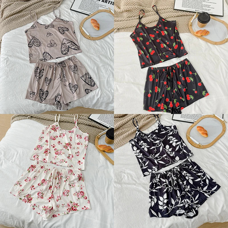 Pyjama short femme satiné fines bretelles