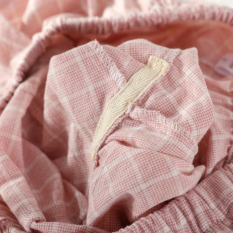 Pantalon de pyjama femme en gaze de coton à carreaux