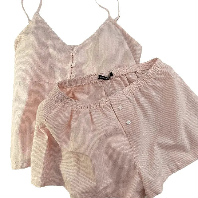 Pyjama short femme rose à petits carreaux